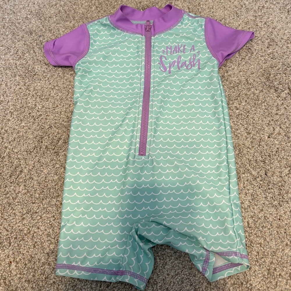 Baby One Piece Swimsuit / Rashguard Mermaid Girls Size 9-12 months blue purple